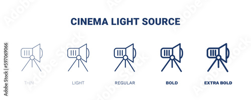 cinema light source icon. Thin, light, regular, bold, black cinema light source icon set from cinema and theater collection. Editable cinema light source symbol can be used web and mobile
