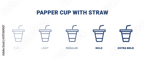 papper cup with straw icon. Thin, light, regular, bold, black papper cup with straw icon set from cinema and theater collection. Editable papper cup with straw symbol can be used web and mobile