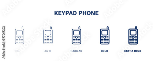 keypad phone icon. Thin, light, regular, bold, black keypad phone icon set from hardware and equipment collection. Editable keypad phone symbol can be used web and mobile