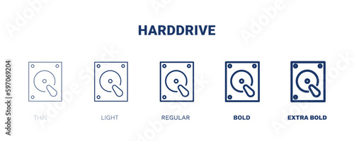 harddrive icon. Thin, light, regular, bold, black harddrive icon set from hardware and equipment collection. Editable harddrive symbol can be used web and mobile