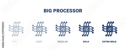 big processor icon. Thin, light, regular, bold, black big processor icon set from hardware and equipment collection. Editable big processor symbol can be used web and mobile