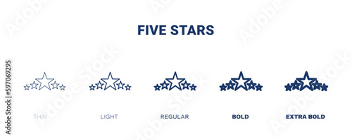 five stars icon. Thin, light, regular, bold, black five stars icon set from hotel and restaurant collection. Editable five stars symbol can be used web and mobile