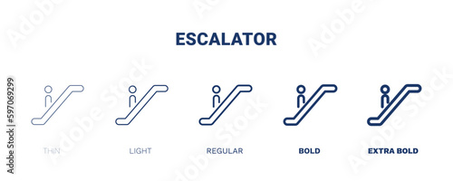 escalator icon. Thin, light, regular, bold, black escalator icon set from hotel and restaurant collection. Editable escalator symbol can be used web and mobile