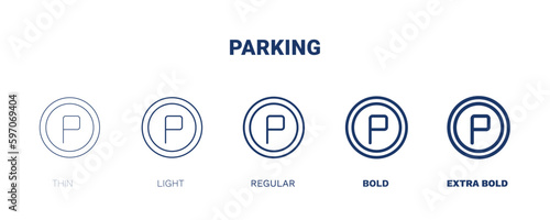 parking icon. Thin, light, regular, bold, black parking icon set from hotel and restaurant collection. Editable parking symbol can be used web and mobile