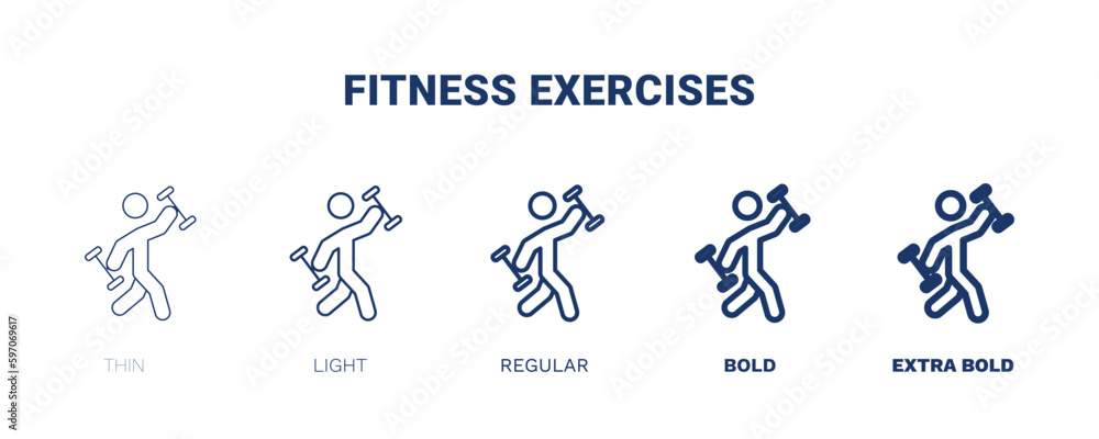 fitness exercises icon. Thin, light, regular, bold, black fitness exercises icon set from humans and behavior collection. Editable fitness exercises symbol can be used web and mobile fitness exercises icon. Thin, light, regular, bold, black fitness exercises icon set from humans and behavior collection. Editable fitness exercises symbol can be used web and mobile