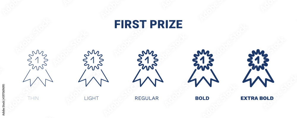 first prize icon. Thin, light, regular, bold, black first prize icon set from humans and behavior collection. Editable first prize symbol can be used web and mobile