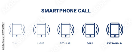 smartphone call icon. Thin, light, regular, bold, black smartphone call icon set from humans and behavior collection. Editable smartphone call symbol can be used web and mobile