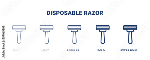 disposable razor icon. Thin, light, regular, bold, black disposable razor icon set from beauty and elegance collection. Editable disposable razor symbol can be used web and mobile