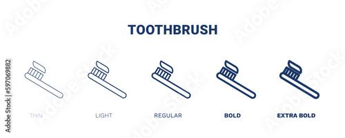 toothbrush icon. Thin, light, regular, bold, black toothbrush icon set from beauty and elegance collection. Editable toothbrush symbol can be used web and mobile