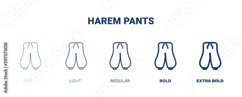 harem pants icon. Thin, light, regular, bold, black harem pants icon set from clothes and outfit collection. Editable harem pants symbol can be used web and mobile photo