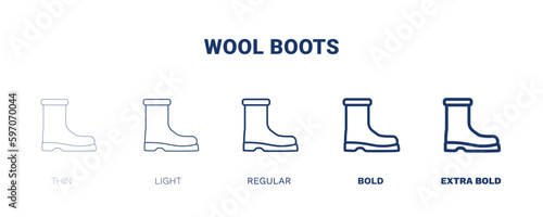 wool boots icon. Thin, light, regular, bold, black wool boots icon set from clothes and outfit collection. Editable wool boots symbol can be used web and mobile