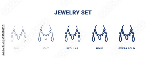 jewelry set icon. Thin, light, regular, bold, black jewelry set icon set from clothes and outfit collection. Editable jewelry set symbol can be used web and mobile