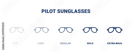 pilot sunglasses icon. Thin, light, regular, bold, black pilot sunglasses icon set from clothes and outfit collection. Editable pilot sunglasses symbol can be used web and mobile
