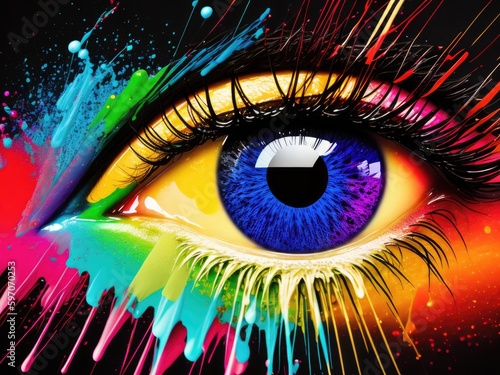 Photo Human eye with colorful paint. Generative AI