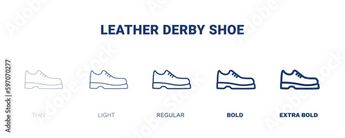 leather derby shoe icon. Thin, light, regular, bold, black leather derby shoe icon set from clothes and outfit collection. Editable leather derby shoe symbol can be used web and mobile