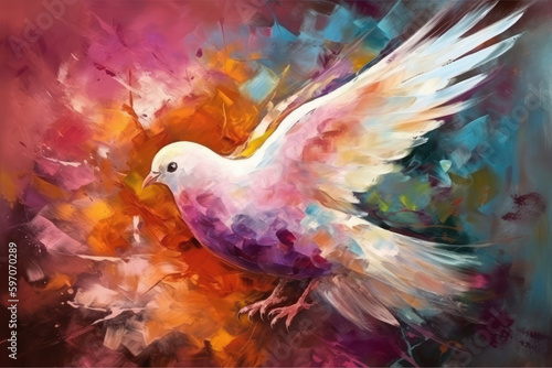 Abstract art. Colorful painting art of a dove. Holy Spirit concept. Christian illustration, generative AI