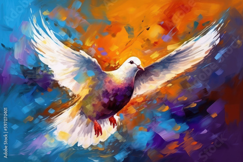 Abstract art. Colorful painting art of a dove. Holy Spirit concept. Christian illustration, generative AI