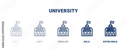university icon. Thin, light, regular, bold, black university icon set from education and science collection. Editable university symbol can be used web and mobile
