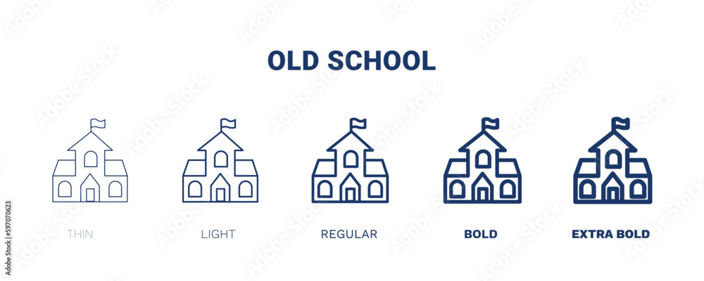 old school icon. Thin, light, regular, bold, black old school icon set from education and science collection. Editable old school symbol can be used web and mobile