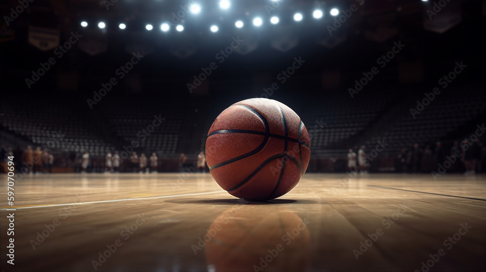 Basketball ball on arena, sport background. AI generated. Basketball ball on arena, sport background. AI generated.