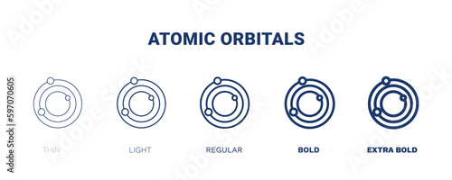 atomic orbitals icon. Thin, light, regular, bold, black atomic orbitals icon set from education and science collection. Editable atomic orbitals symbol can be used web and mobile
