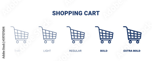 shopping cart icon. Thin, light, regular, bold, black shopping cart icon set from education and science collection. Editable shopping cart symbol can be used web and mobile
