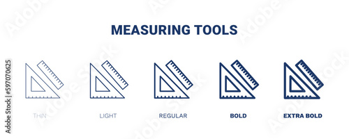 measuring tools icon. Thin, light, regular, bold, black measuring tools icon set from education and science collection. Editable measuring tools symbol can be used web and mobile