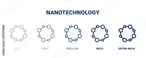 nanotechnology icon. Thin, light, regular, bold, black nanotechnology icon set from automation and high tech collection. Editable nanotechnology symbol can be used web and mobile