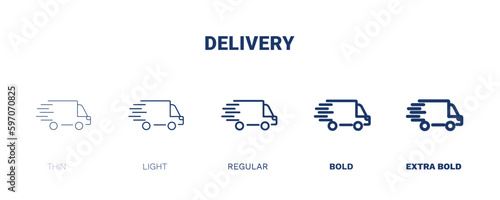 delivery icon. Thin, light, regular, bold, black delivery icon set from delivery and logistics collection. Editable delivery symbol can be used web and mobile