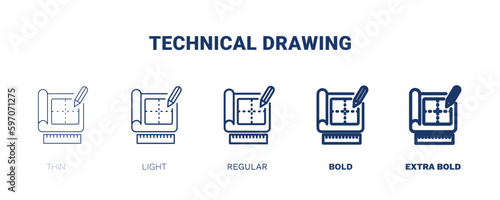 technical drawing icon. Thin, light, regular, bold, black technical drawing icon set from real estate industry collection. Editable technical drawing symbol can be used web and mobile