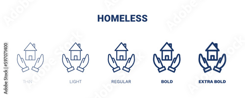 homeless icon. Thin, light, regular, bold, black homeless icon set from social media marketing collection. Editable homeless symbol can be used web and mobile