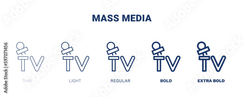 mass media icon. Thin, light, regular, bold, black mass media icon set from social media marketing collection. Editable mass media symbol can be used web and mobile