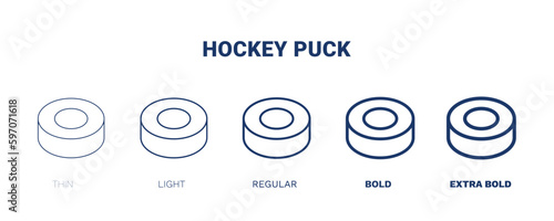 hockey puck icon. Thin, light, regular, bold, black hockey puck icon set from sport and games collection. Editable hockey puck symbol can be used web and mobile