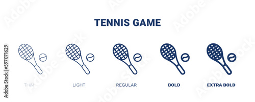 tennis game icon. Thin, light, regular, bold, black tennis game icon set from sport and games collection. Editable tennis game symbol can be used web and mobile