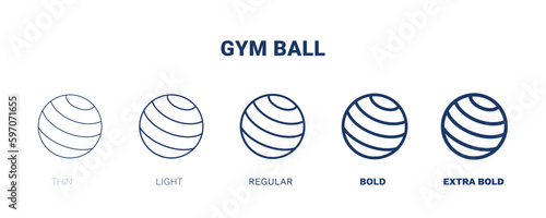 gym ball icon. Thin, light, regular, bold, black gym ball icon set from sport and games collection. Editable gym ball symbol can be used web and mobile
