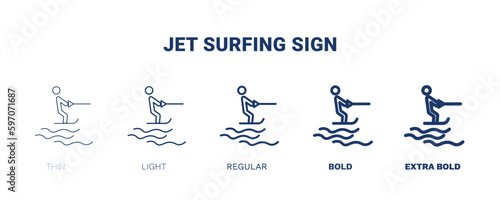 jet surfing sign icon. Thin, light, regular, bold, black jet surfing sign icon set from sport and games collection. Editable jet surfing sign symbol can be used web and mobile