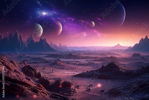 Picturesque sunset desert landscape on an unknown planet. Generated ai. © Маргарита Вайс
