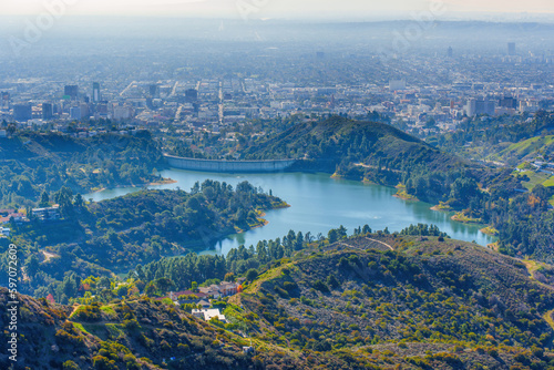 Hollywood Reservoir and the Mulholland Dam