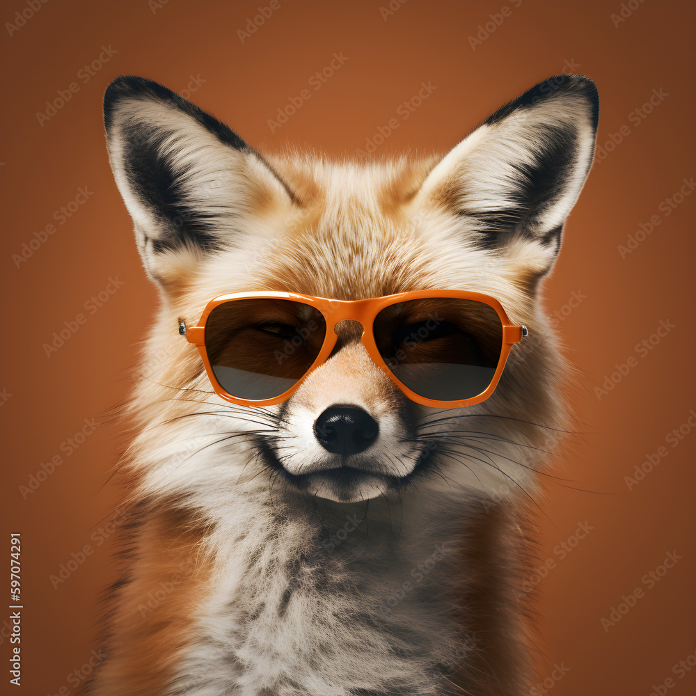 close up of a fox wearing cool sunglasses - Generative AI close up of a fox wearing cool sunglasses - Generative AI