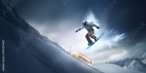 A skier jumping off a ramp and soaring through the air ag created with generative AI
