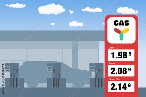 Expensive fuel at gas station in Europe