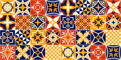 Talavera style Spanish floor tile vector set