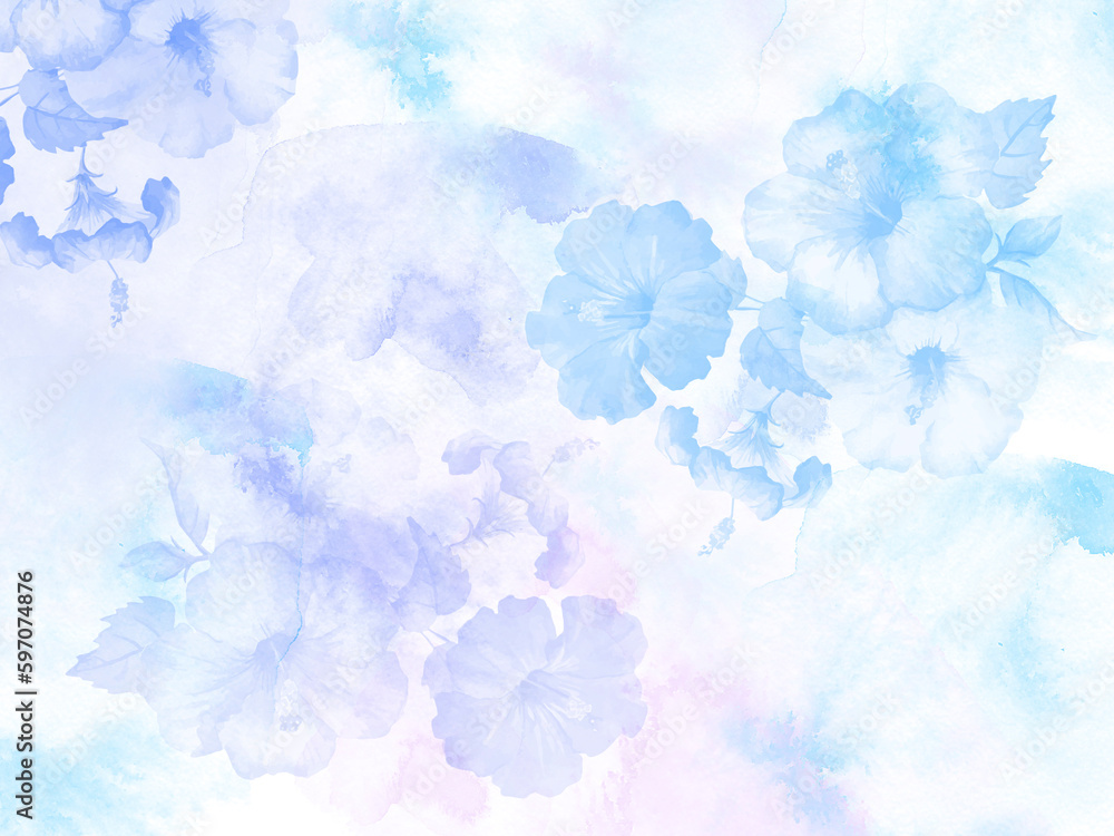 Illustration. Lilac-blue background with flowers.