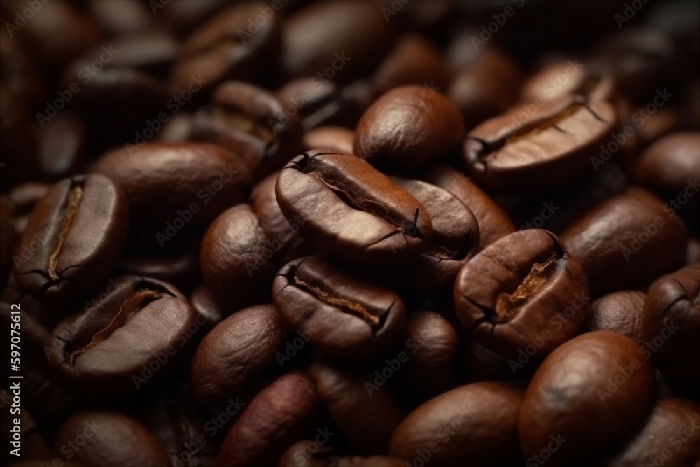 Naklejka premium Close up coffee beans background. AI generated.