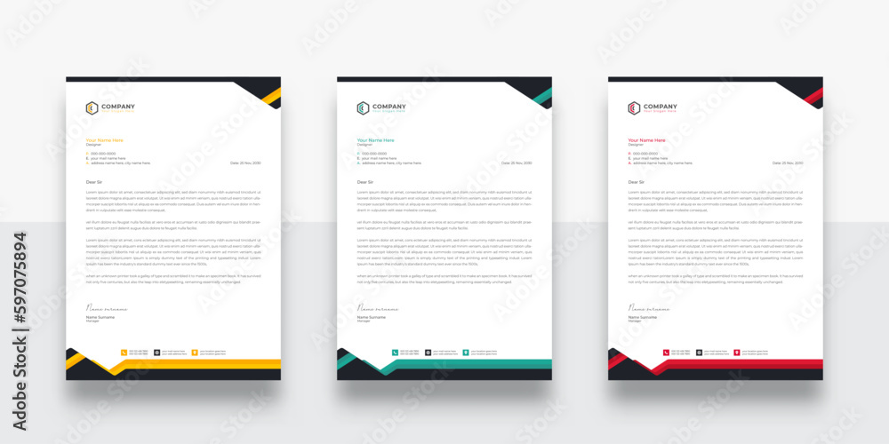 Abstract modern Clean professional corporate letterhead template. color variation creative letterhead Template. modern letterhead design template for your project. Business letterhead design.
