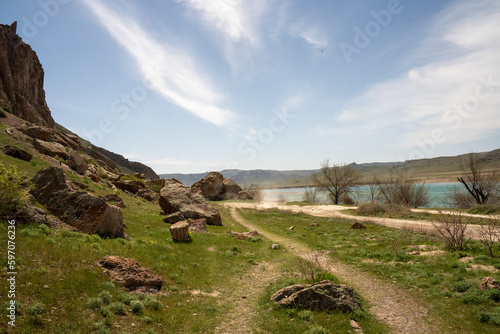 landscape with sky and clouds  Ili River Kazakhstan  Central Asia