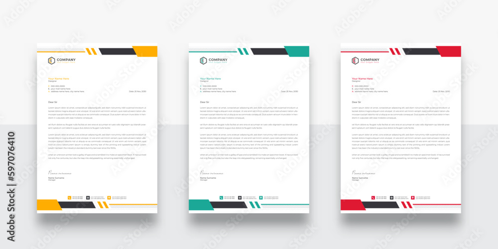 modern company business company letterhead template. With color variation creative letterhead Template. modern letterhead design template for your project. Business letterhead design.