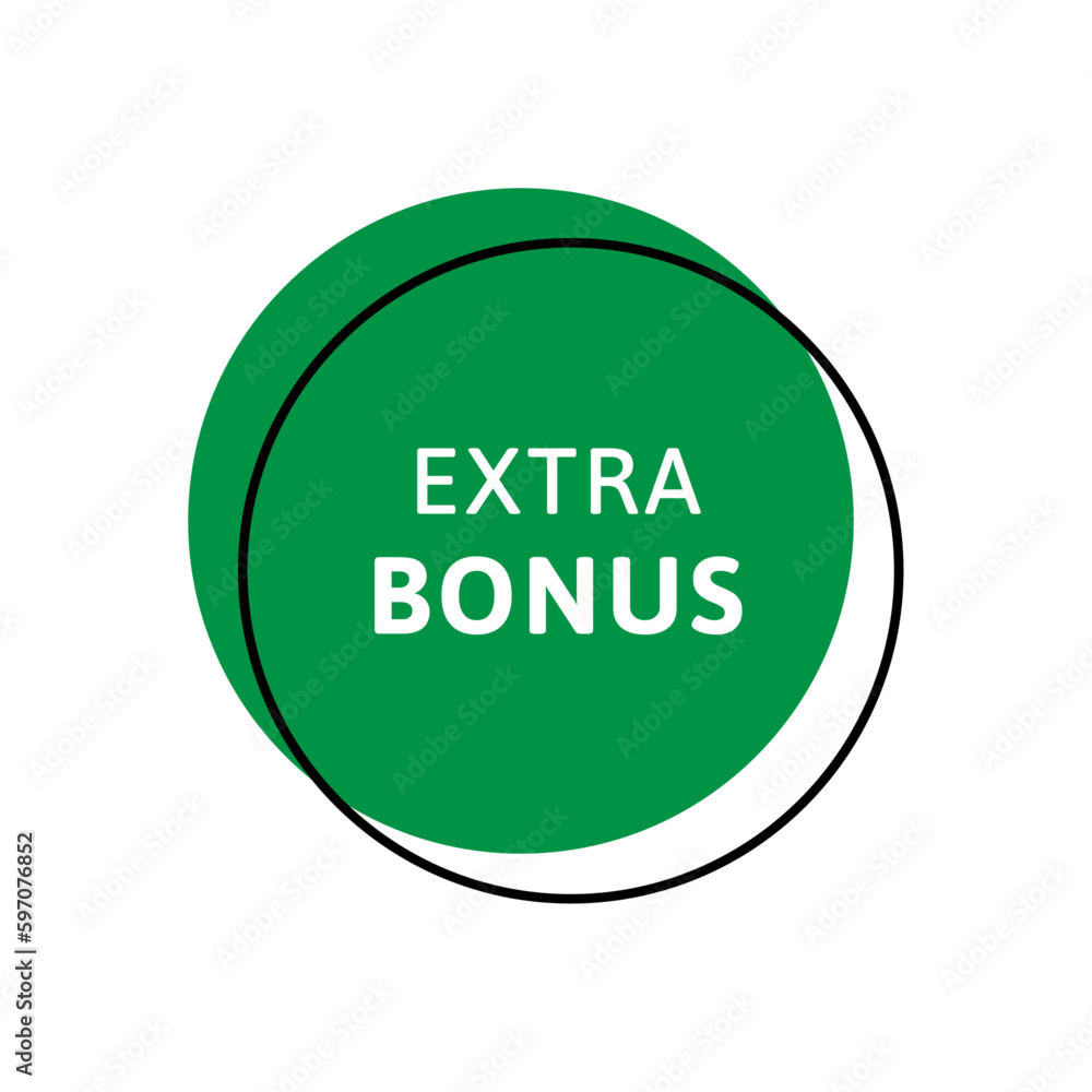 Bonus message sign. Vector modern color illustration. Circle green frame with black round silhouette and text isolated on white background. Design for sale business banner, ad poster, web