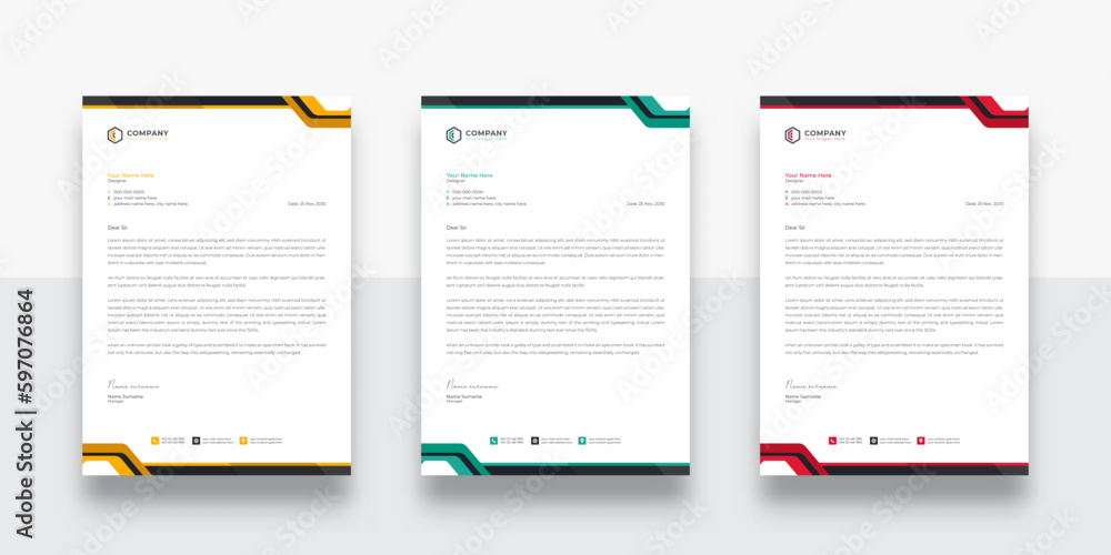 Abstract modern and Creative colorful business company letterhead template. With color variation creative letterhead Template. modern letterhead design template for your project. Business letterhead 