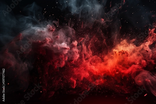 Black and red smoky and fire sparks background. AI generated photo